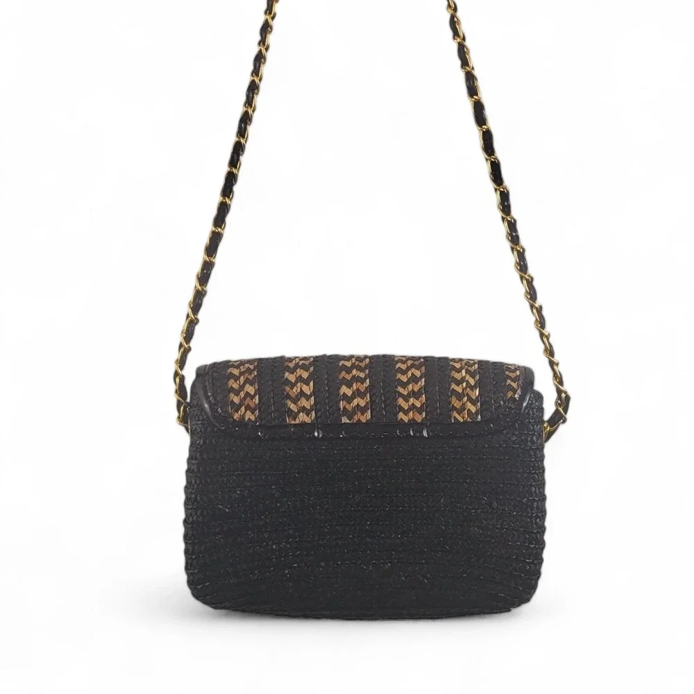 Deena &‎ Ozzy Wheat Straw Paille De Ble Shoulder Bag Golden Chain Woven - Picture 6 of 16